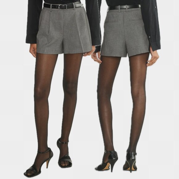 ARITZIA BABATON High-Rise Relaxed-Fit Pleated Mini Short (Heather Charcoal) - Picture 3 of 16